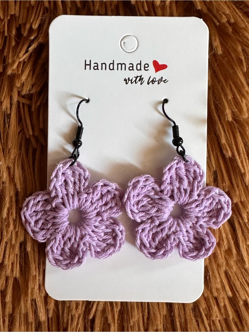 Handmade Lavender Crochet Flower Earrings - Handmade with Love